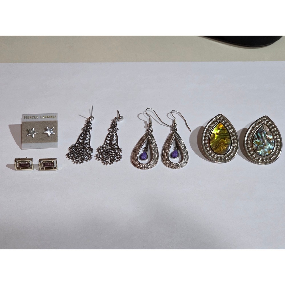Lot of 5 Silver‎ Tone Earrings Various Eras